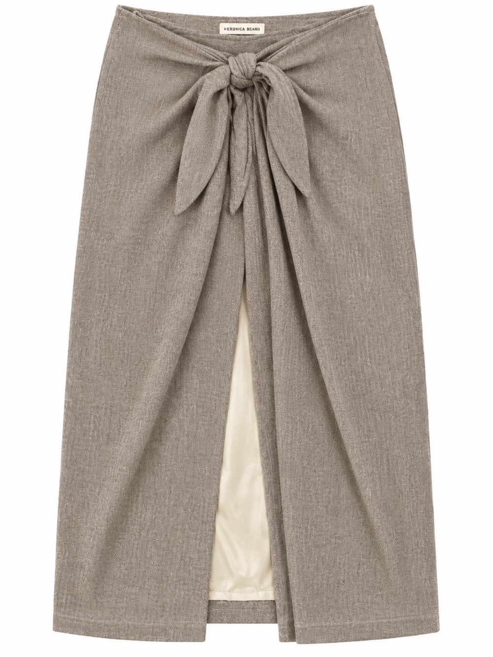 Vintage Anne Klein Silk Blend Herringbone Wrap Skirt Made in Hong Kong Taupe